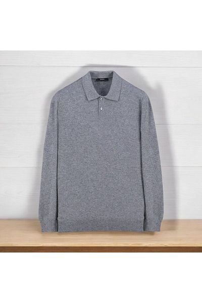 Sarar Pulover din tricotaje gri din lână extrafină cu guler polo