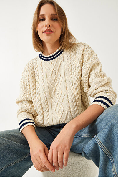 Bianco Lucci Pulover de damă din tricot cu guler în dungi 20246929