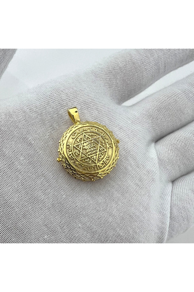 clgsilver 925 AYAR GÜMÜŞ AÇILIR KAPANIR SÜLEYMAN MÜHRÜ İŞLEMELİ GOLD MUSKA KOLYE