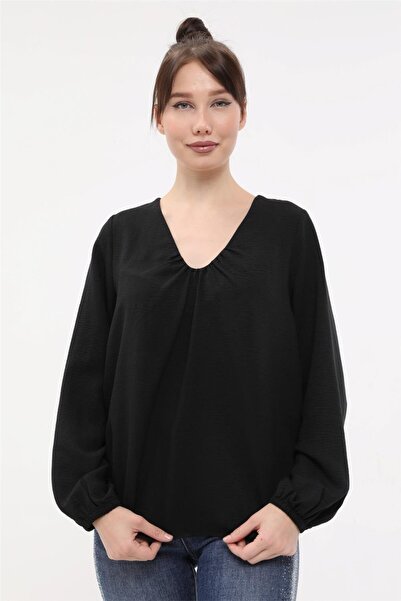 HomeStore Büzgülü V Yaka Bluz