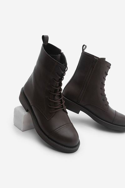 Marjin Sirus Brown Daily Boots - Lace-up and Side Zipper