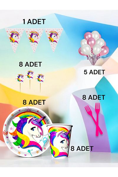 VibeHome Unicorn Themed m Package for 8 - Birthday Parties and Fun Events