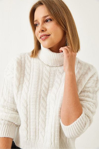 Bianco Lucci Women's Turtleneck Patterned Knitwear Sweater 20246940