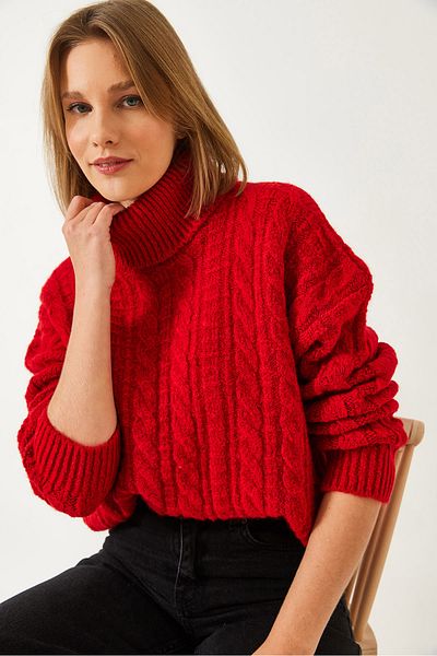 Bianco Lucci Women's Turtleneck Patterned Knitwear Sweater 20246940