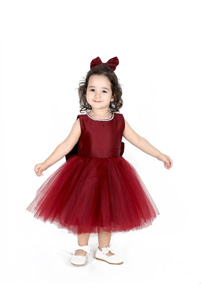 NSMLİFE Girls Birthday Prom Show Dress with Neckline and Bowknot Pearls