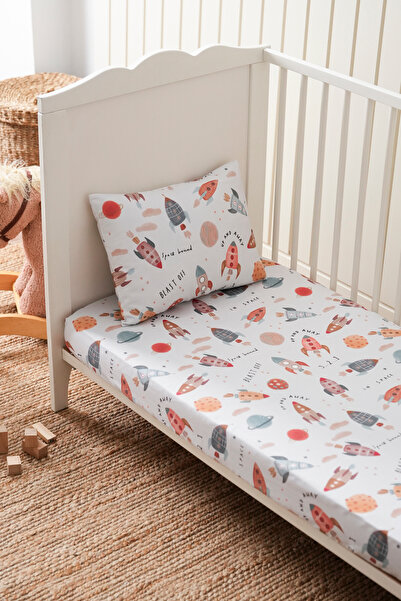 Organik Bebek Lastikli Çarşaf (70x110+15) Uzay