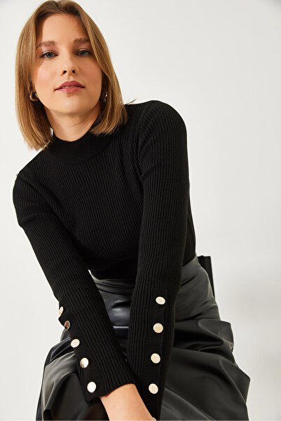 Bianco Lucci Dámský pletený svetr s detailem knoflíku na rukávech 20247564