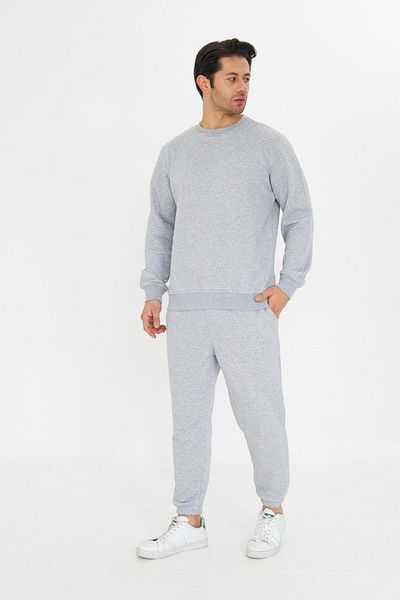 TRENDHİLL Σετ φόρμας Unisex με 3 κλωστές Cotton Basic Crew Neck χωρίς ράστερ 5738