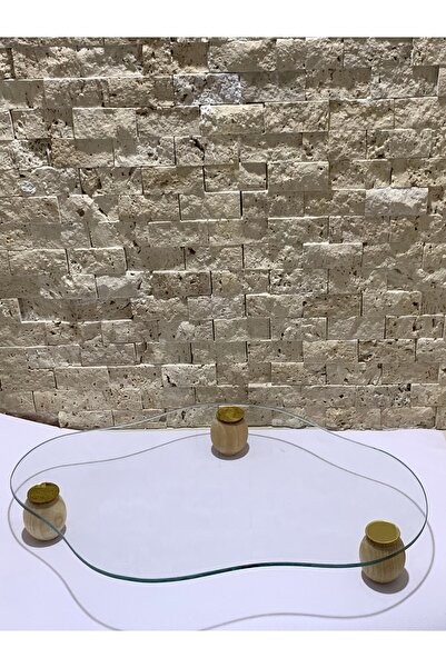 Aquıver حامل صينية زجاجية زخرفية منحنية للمنزل مع حامل كرة خشبي