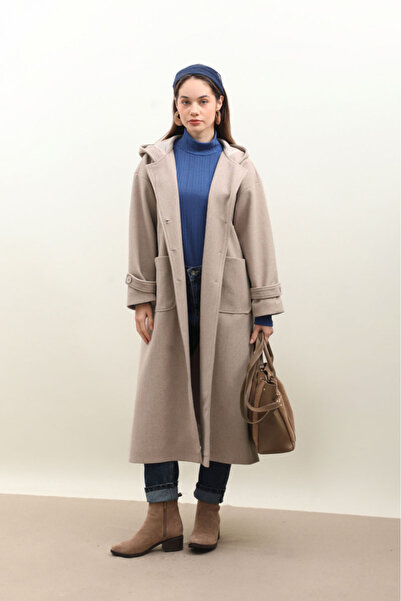 ZÜLAYS Kapüşonlu Ara Boy Kaban Açık Vizon