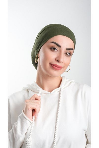 HÜRREM BONE Χακί Πρακτικό έτοιμο κουμπωτό Hijab Bonnet Viscose Fabric Plain 3003_09