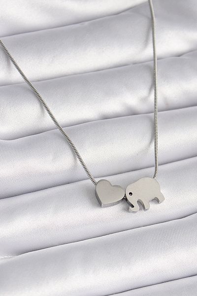 Skygo 316L Steel Silver Color Elephant Heart Figured Women's Necklace - Tj-Bko9420