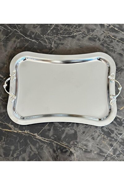 Manor Cam 16x24cm Ince Belli Italyan Gümüş Kulplu Gümüş Sunum Tepsisi (TEK Kİ...