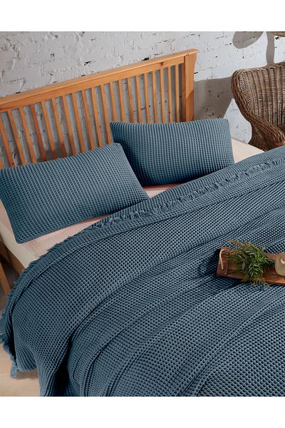 destinyhometex Cuvertură de pat de o persoană din bumbac cu model Waffle - Pernă 160x240cm/50x70cm