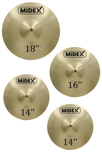 Midex Cym-20 Cymbal Drum Cymbal Set (2X14'' Hi Hat 16'' Crash and 18'' Crash/Ride)