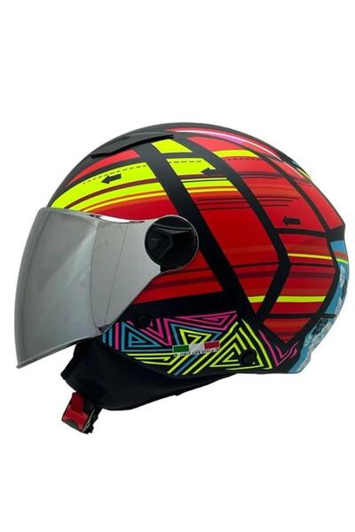 Sway 765 Colourful Çenesiz Aynalı Güneş Vizörlü Açık Motosiklet Kaskı M Beden...