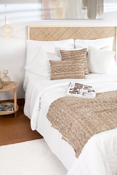 HAMUR Bed Runner Throw Pillow Set Bohemian Punch Pattern Bedspread Letta Natural