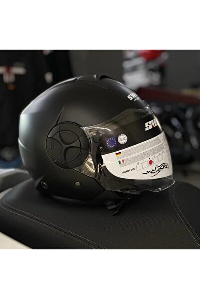 Sway 737 Şeffaf Vizörlü Güneş Gözlüklü Yarım Motosiklet Scooter Kaskı XL Beden Mat Black