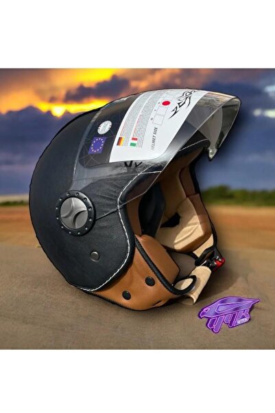 Sway 701 Deri Kaplı Yarı Camlı Elektrikli Bisiklet Motosiklet Scooter Kaskı 2XL Beden Siyah