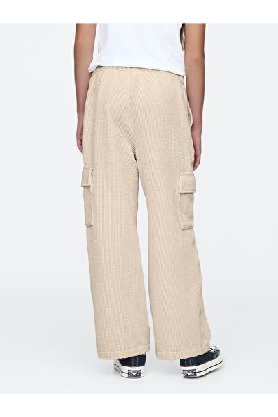 GAP Kız Çocuk Bej Wide-Leg Kadife Pull-On Kargo Pantolon