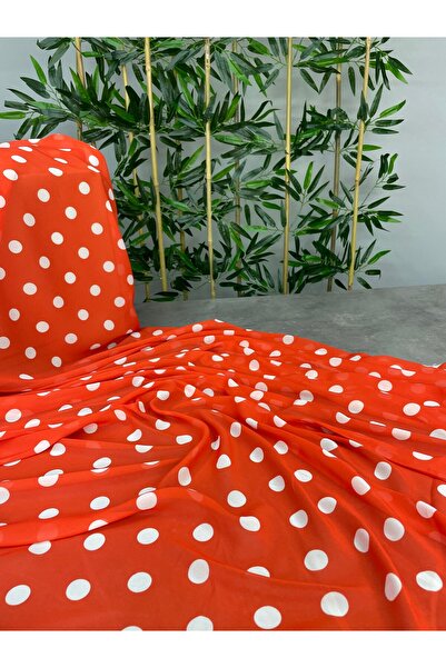 ipekkumaş Noktalı Turuncu Desen Elbiselik Şifon Kumaş