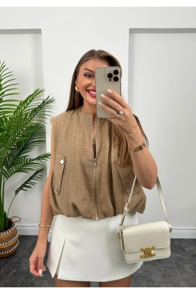 Mzr Collection KADIN CEPLERİ ÇITÇIT DETAYLI FERMUARLI YELEK