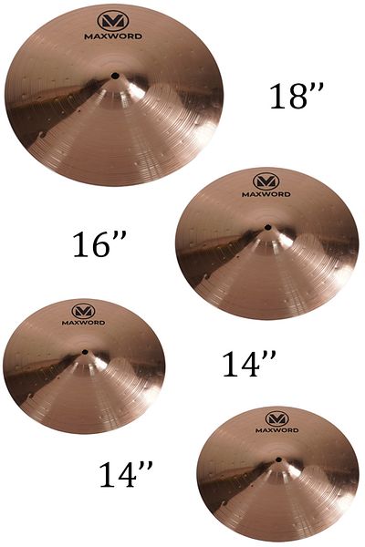 Maxword My-40 Pro B8 Cymbal Drum Cymbal Set (2X14'' Hi Hat 16'' and 18'' Crash/Ride)