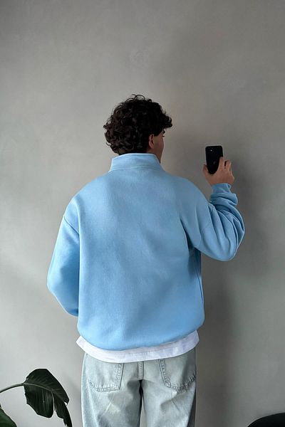 Flaw Wear Half Zip Blue Oversize Sweatshirt