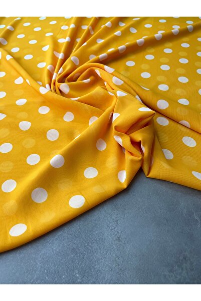 ipekkumaş Sarı Puantiye Desen Elbiselik Şifon Kumaş Ürünümüz Adet Olarak Satı...