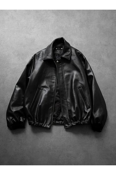 BASEL.CO Vintage Bomber Oversize Δερμάτινο Μπουφάν