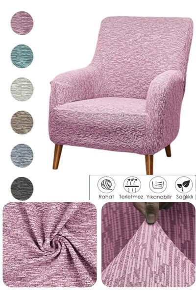 probak home  Jakarlı Düz Desen Tekli Koltuk Örtüsü Koltuk Kılıfı Streç Lastikli Esnek