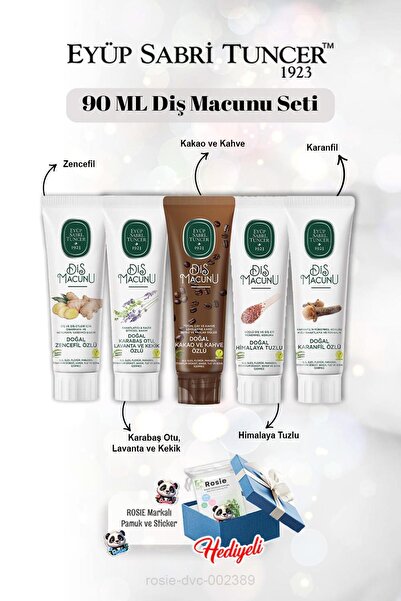 Eyüp Sabri Tuncer مجموعة معجون أسنان 90 مل - الكاكاو والزنجبيل والقرنفل والهي...
