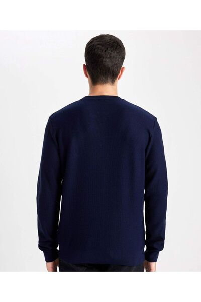Lonca Tekstil Navy Blue Men's Regular Cut Crew Neck Basic Plain Knitwear Sweater
