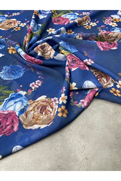 ipekkumaş Mavi Çiçek Desen Elbiselik Şifon Kumaş Ürünümüz Adet Olarak Satılır...