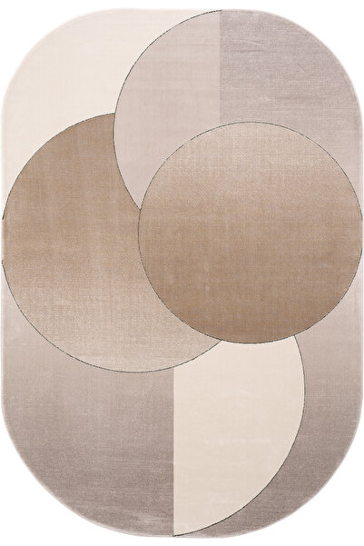 Cool Halı Design 06 Krem Gold Oval Salon Halısı Geometrik Yüksek Kalite Sık D...