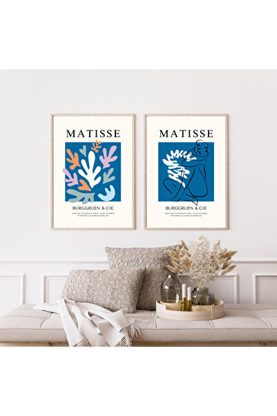 PRYDESIGN Magic of Blue Matisse Ζωγραφική Τοίχων Σετ 2 Πίνακες με Κορνίζα Χρώ...