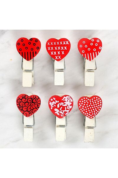 shop Loren Decorative Red Heart Patterned Pegs Set of 6