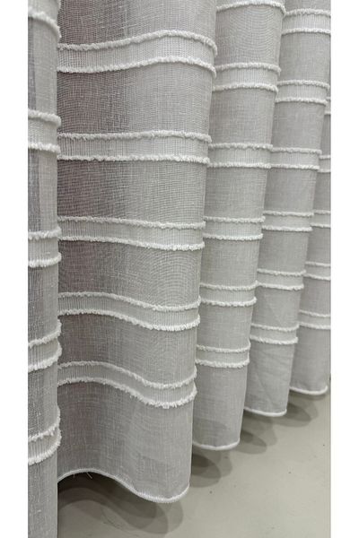 Fon Dünyası Luxury Linen Tasseled Tulle Curtain (1/3 Close Pleat)