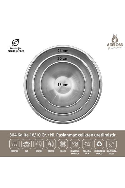 Amboss Satin Stainless Steel 3 Piece Mixing Bowl - Multi-purpose Bowl SeT