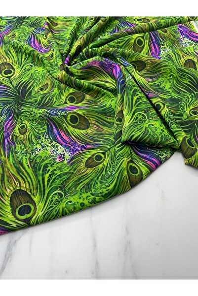 ipekkumaş Yeşil Tavus Tüyü Desen Elbiselik Şifon Kumaş Ürünümüz Adet Olarak S...