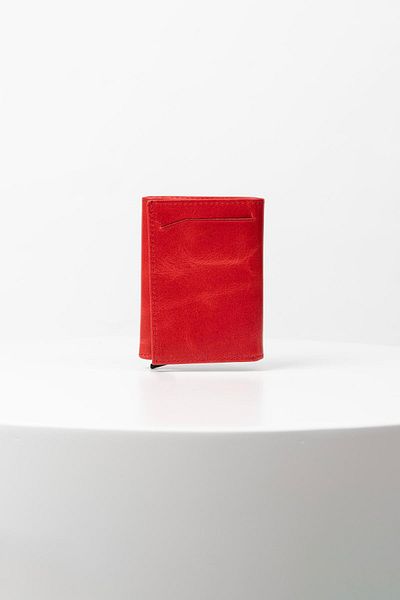 BAYDERİ Genuine Leather Antique Red Mechanism Wallet