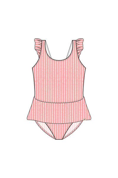 Decathlon Nabaiji Çocuk/bebek Etekli Mayo - Pembe/beyaz - Çizgili - Julıa