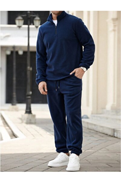 MOONBULL Men's Non-Pilling Fit Bato Collar Cold-Proof Fleece Tracksuit Set