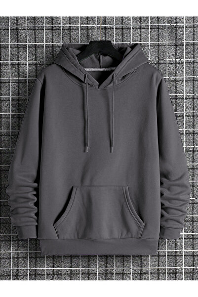 MANCY Unisex Siyah Düz Renk Kapüşonlu Sweatshirt