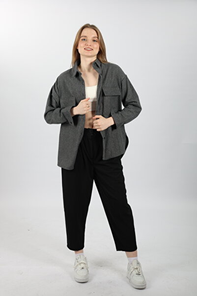 YNGMENCLASS Women's Textured Coffee Oversize Shirt