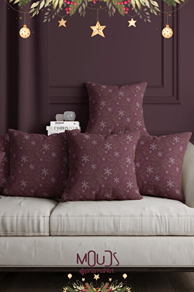 Moud's غطاء وسادة مطبوع على الوجهين بنقشة عيد الميلاد باللون العنابي - PL1136...