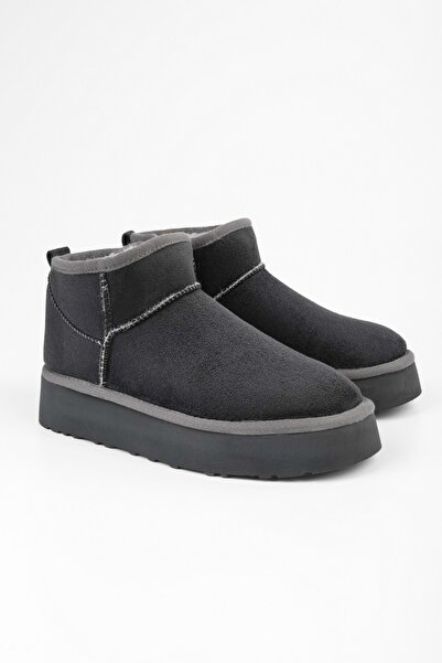 Shoeberry Γυναικείες κοντές σουέτ μπότες Uggys Dark Grey με γούνινο εσωτερικό