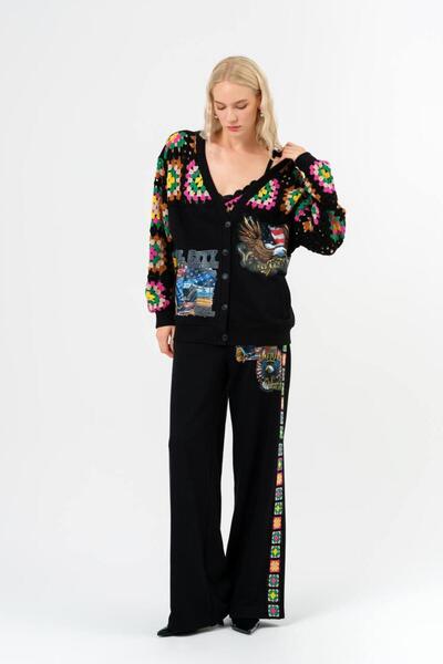 tw3 Crochet Detailed Printed Design Women's Jacket