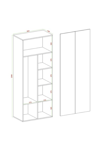 AYMOBSAN Niro 2 Kapaklı Gardrop, Askılı ve Raflı, 80 cm