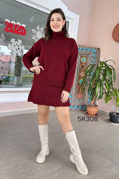 İnce Topuk Turtleneck Skirt Knitwear Set 5K308